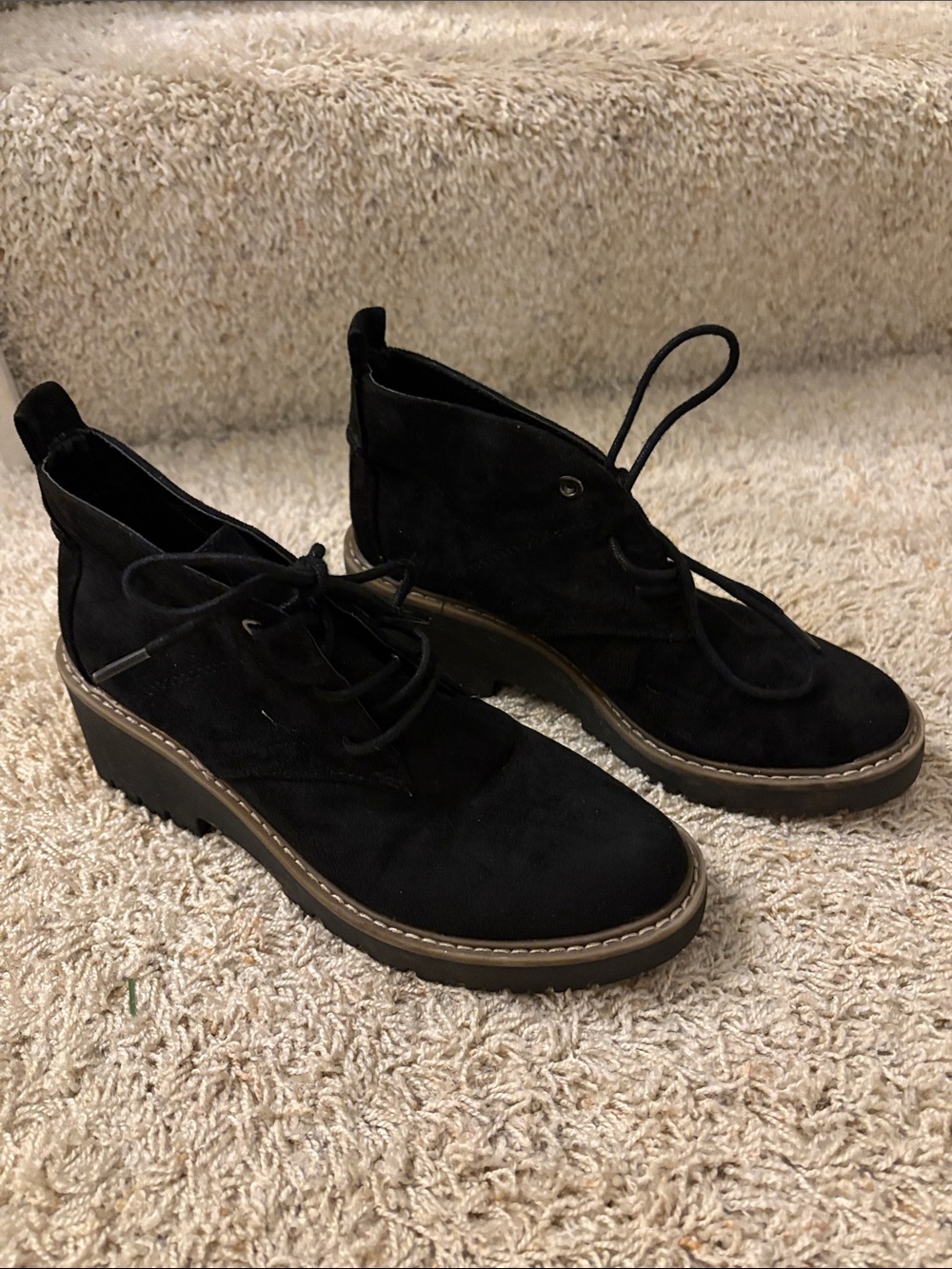 White Mountain Black Suede Lace-Up Ankle Boots
